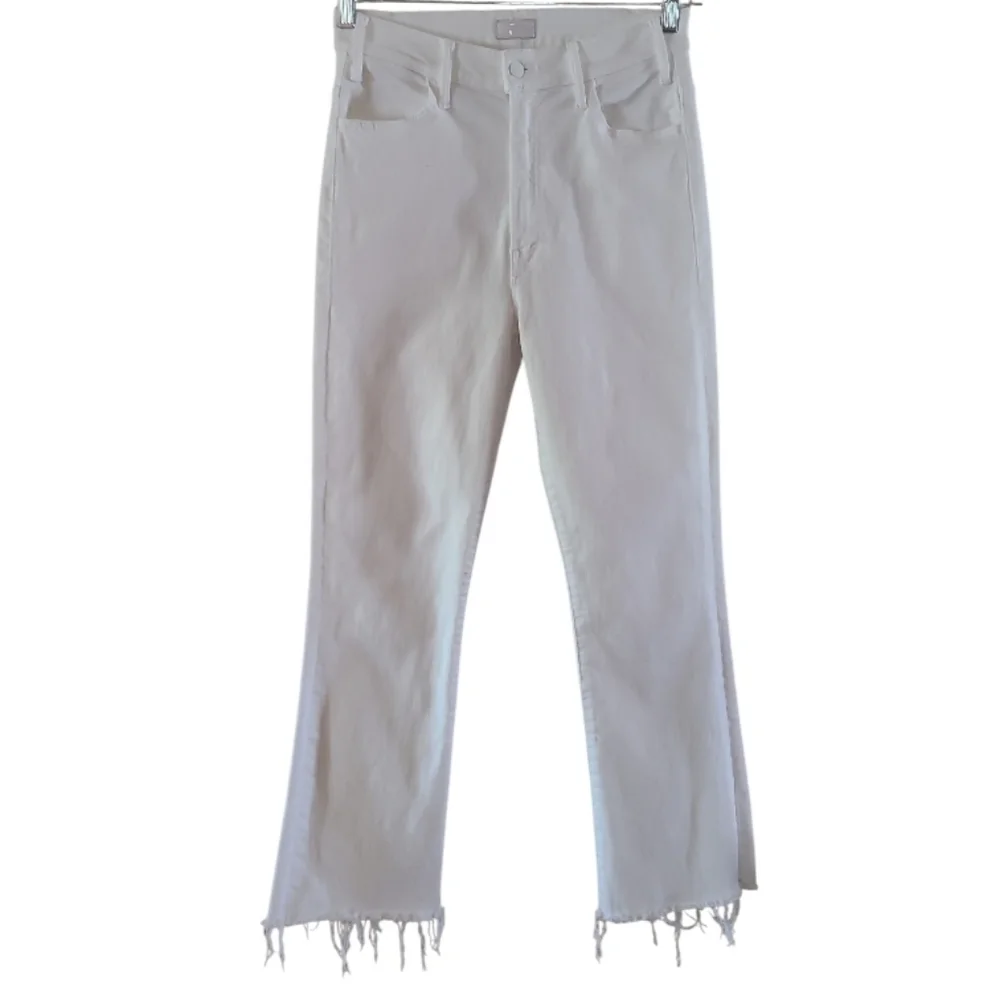 MOTHER The Hustler Ankle Fray Hem Jeans White Straight Flare - Picture 2 of 15
